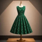 Organza with Silver Zari Embroidery - Bottle Green - Image 6