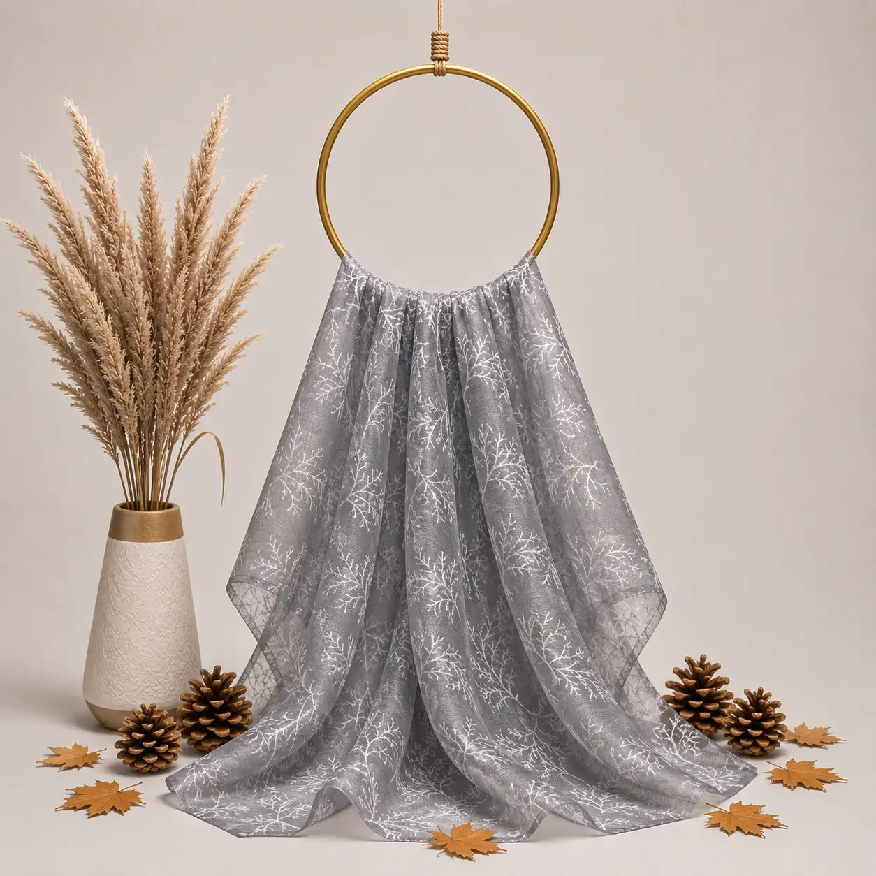 Organza with Silver Zari Embroidery - Grey 1 Organza with Silver Zari Embroidery -Grey - Image 1