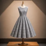 Organza with Silver Zari Embroidery -Grey - Image 6