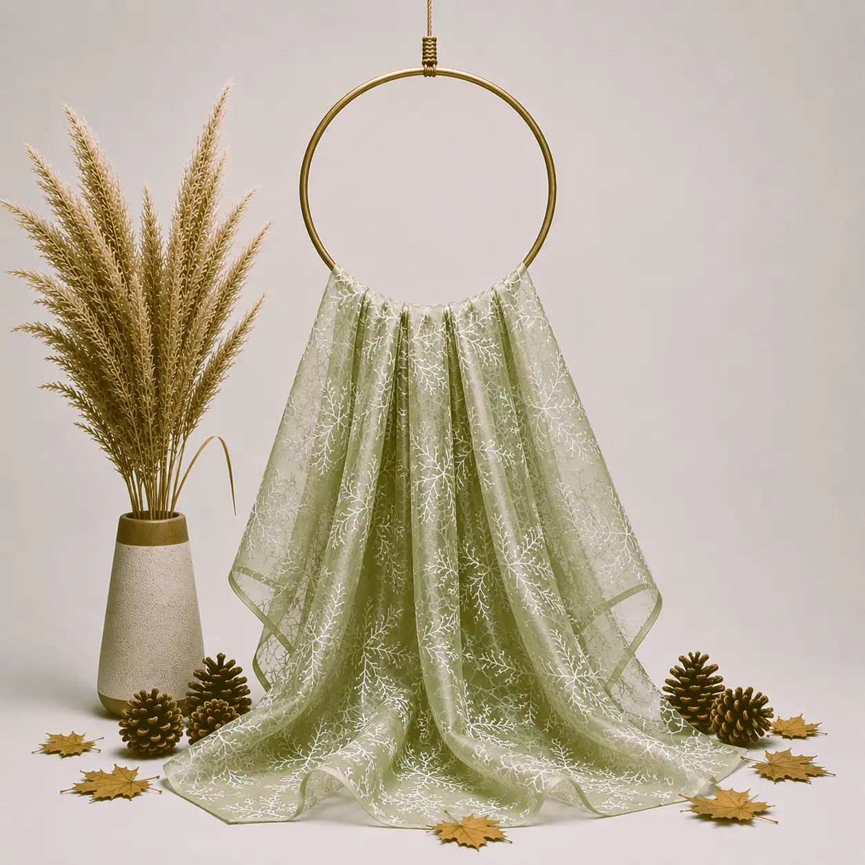 Organza with Silver Zari Embroidery - Pastel Green 1 Organza with Silver Zari Embroidery – Pastel Green - Image 1