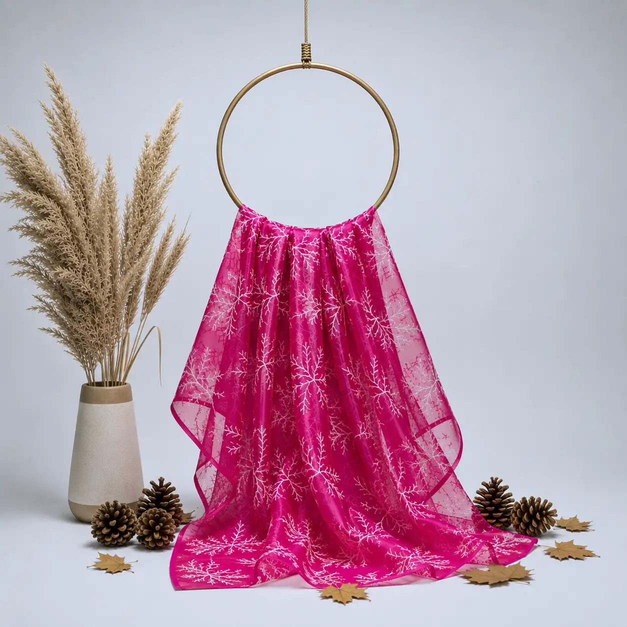 Organza with Silver Zari Embroidery - Rani Pink 1 Organza with Silver Zari Embroidery – Rani Pink - Image 1