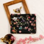 Semi Raw Silk with Digital Print Fabric – Black