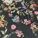 Semi Raw Silk with Digital Print Fabric – Black - Image 3