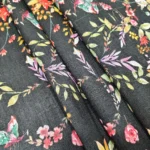 Semi Raw Silk with Digital Print Fabric – Black - Image 4