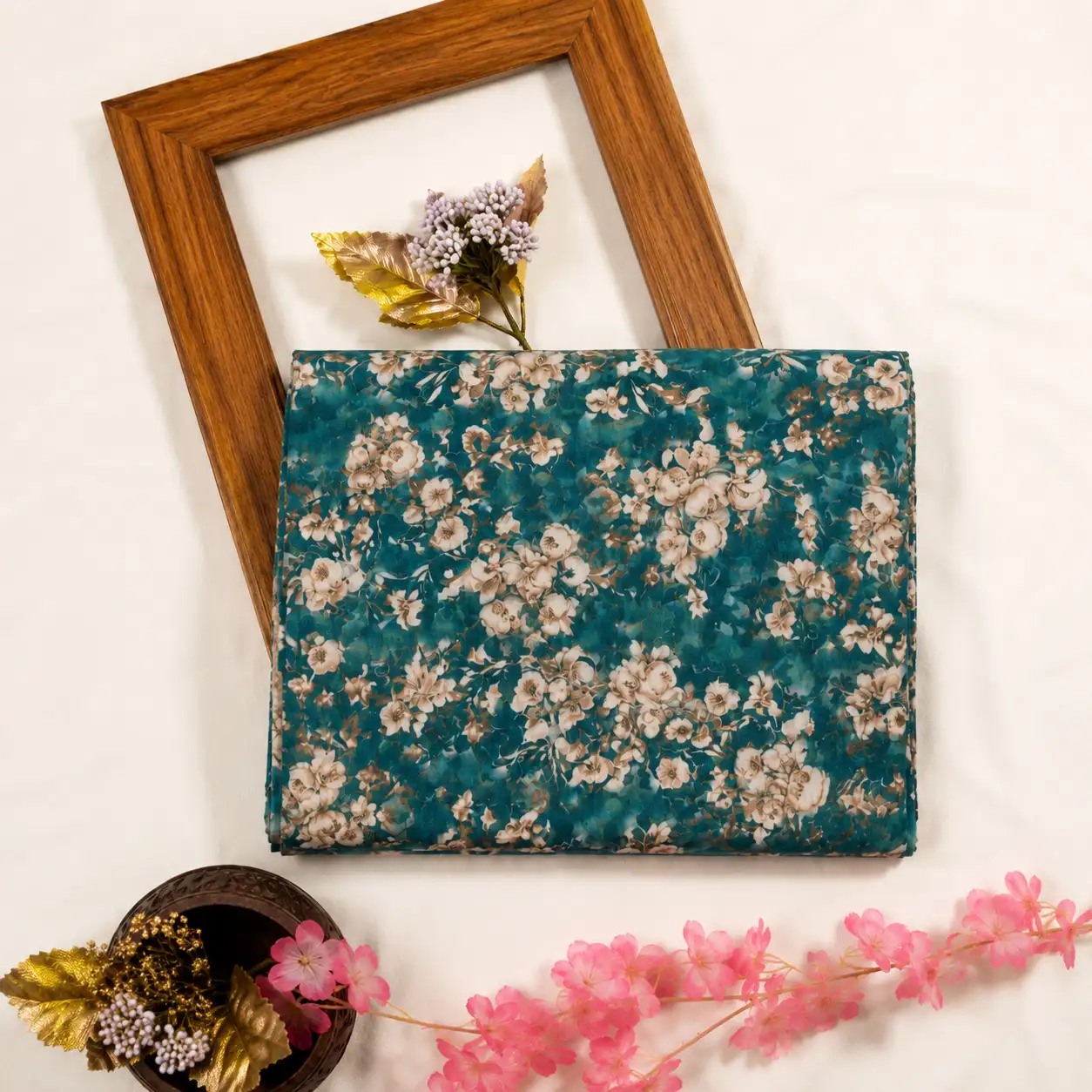 Semi Raw Silk With Digital Print - Rama Green 1 Semi Raw Silk with Digital Print – Rama Green - Image 1